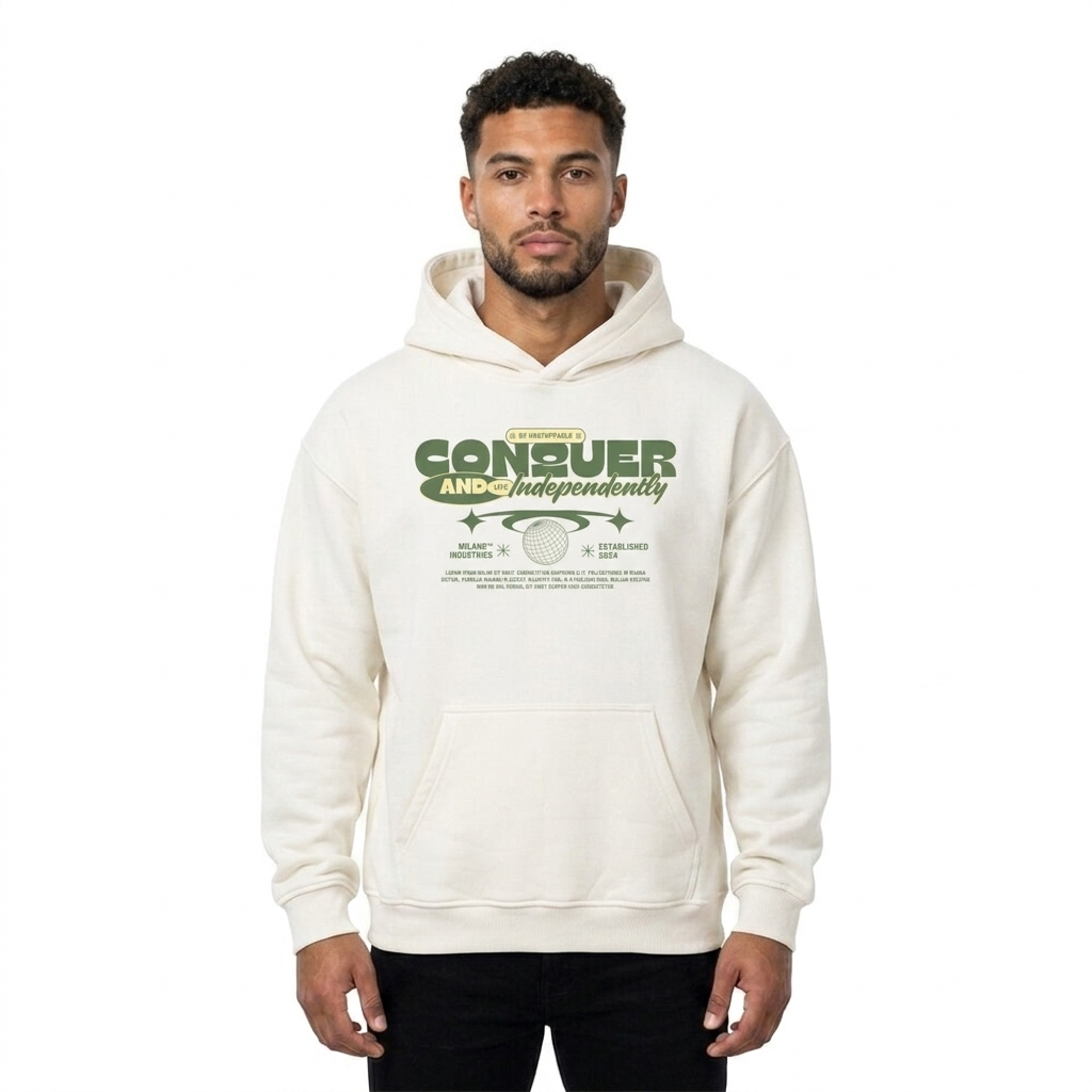 Conquer and live Independently Oversized Hoodie White